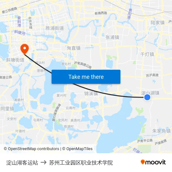 淀山湖客运站 to 苏州工业园区职业技术学院 map