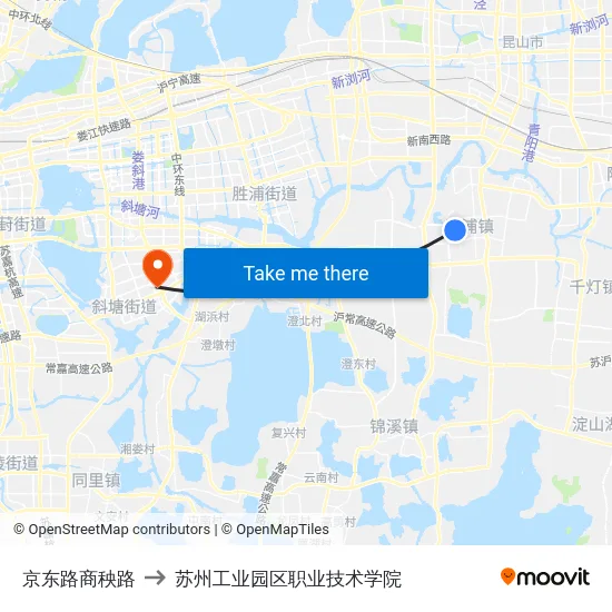 京东路商秧路 to 苏州工业园区职业技术学院 map