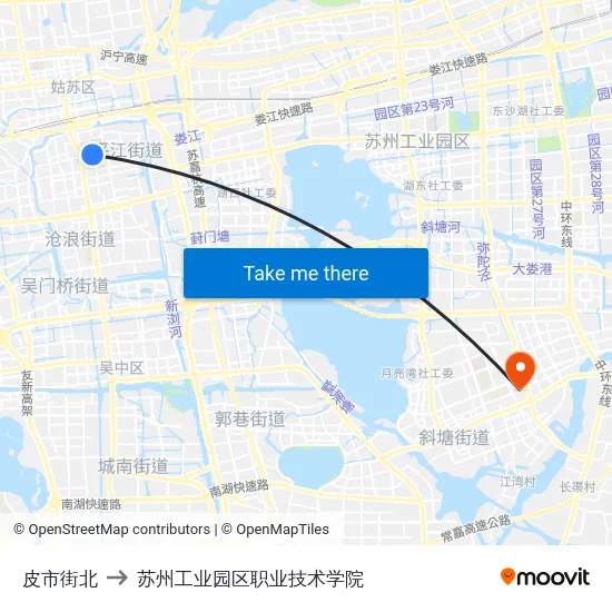 皮市街北 to 苏州工业园区职业技术学院 map