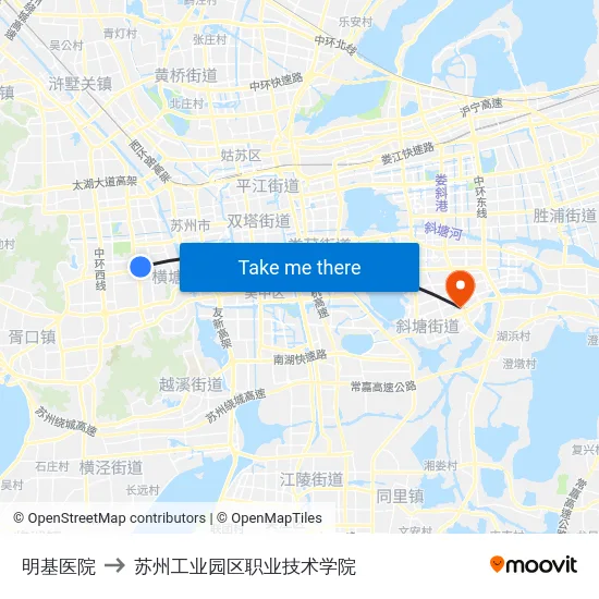 明基医院 to 苏州工业园区职业技术学院 map