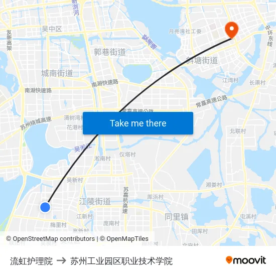 流虹护理院 to 苏州工业园区职业技术学院 map