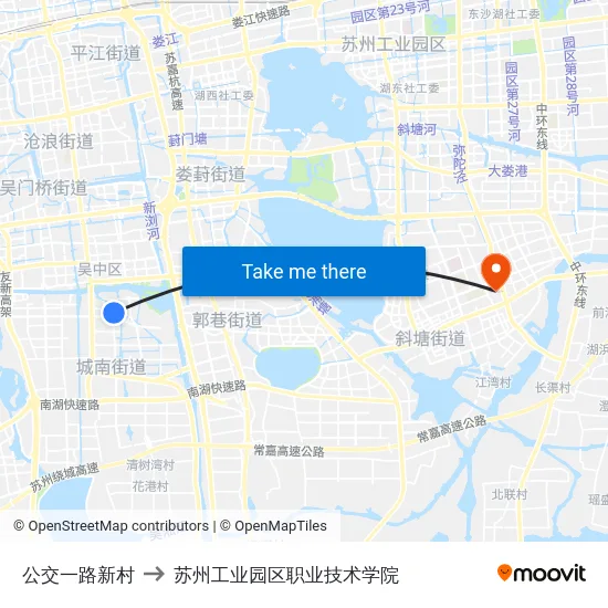 公交一路新村 to 苏州工业园区职业技术学院 map