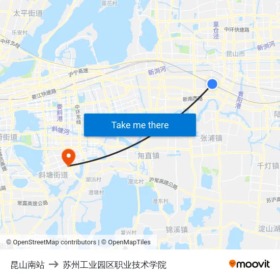 昆山南站 to 苏州工业园区职业技术学院 map