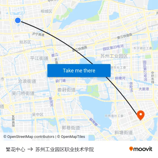 繁花中心 to 苏州工业园区职业技术学院 map