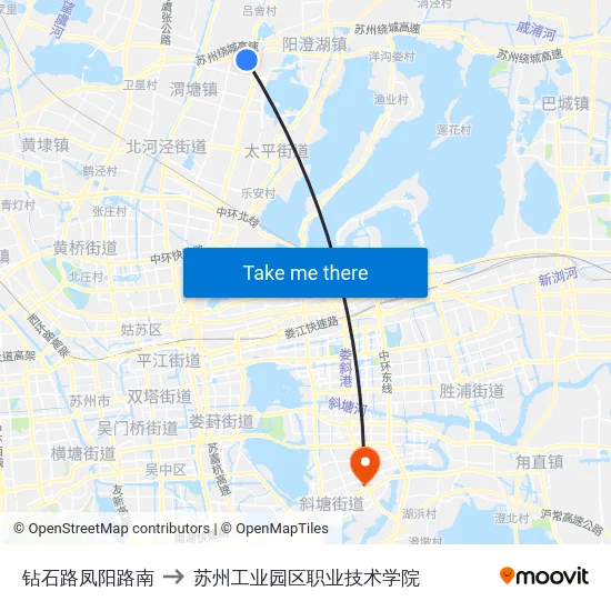 钻石路凤阳路南 to 苏州工业园区职业技术学院 map