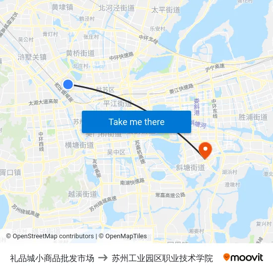 礼品城小商品批发市场 to 苏州工业园区职业技术学院 map