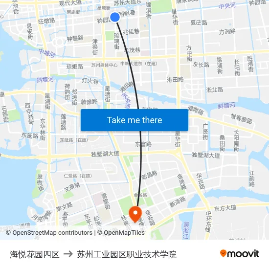海悦花园四区 to 苏州工业园区职业技术学院 map