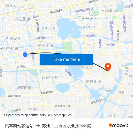 汽车南站客运站 to 苏州工业园区职业技术学院 map
