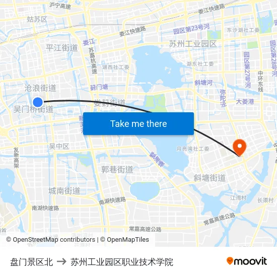 盘门景区北 to 苏州工业园区职业技术学院 map