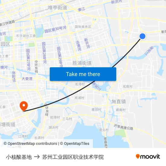 小核酸基地 to 苏州工业园区职业技术学院 map