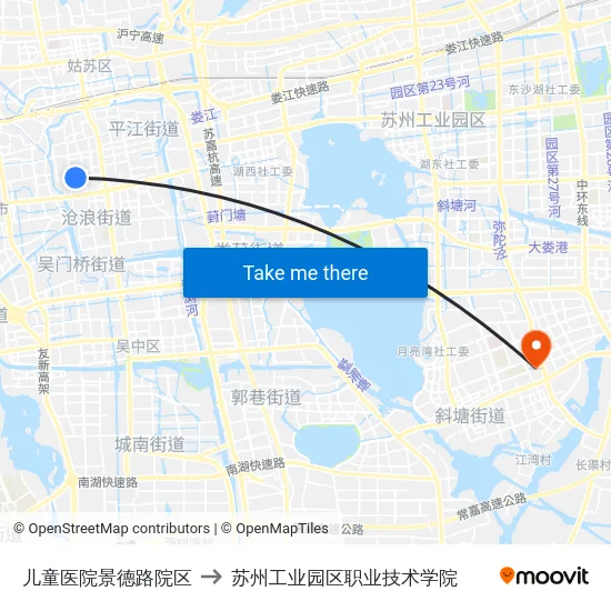 儿童医院景德路院区 to 苏州工业园区职业技术学院 map