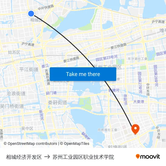 相城经济开发区 to 苏州工业园区职业技术学院 map