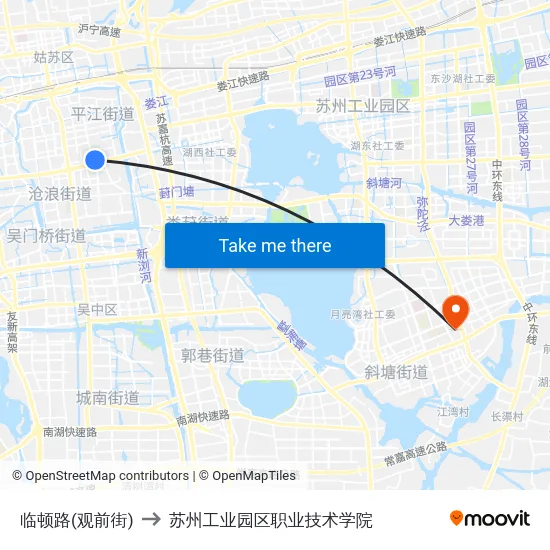 临顿路(观前街) to 苏州工业园区职业技术学院 map