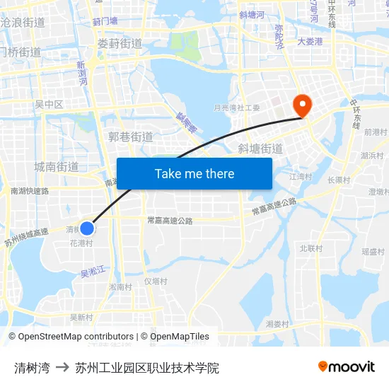 清树湾 to 苏州工业园区职业技术学院 map