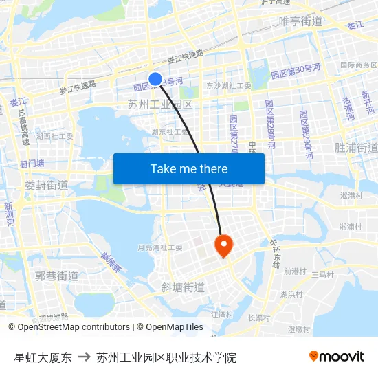 星虹大厦东 to 苏州工业园区职业技术学院 map