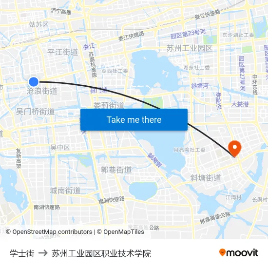 学士街 to 苏州工业园区职业技术学院 map