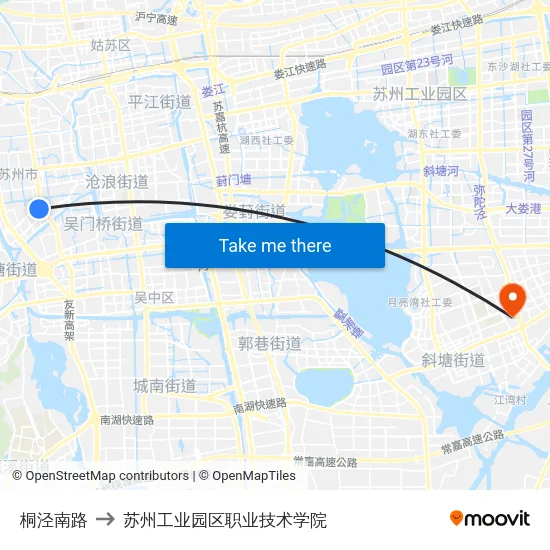 桐泾南路 to 苏州工业园区职业技术学院 map
