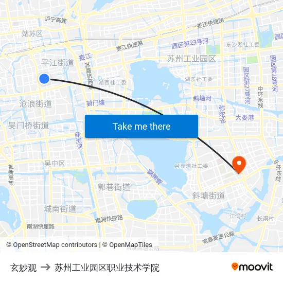 玄妙观 to 苏州工业园区职业技术学院 map