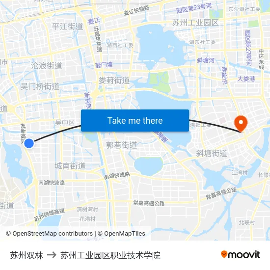 苏州双林 to 苏州工业园区职业技术学院 map