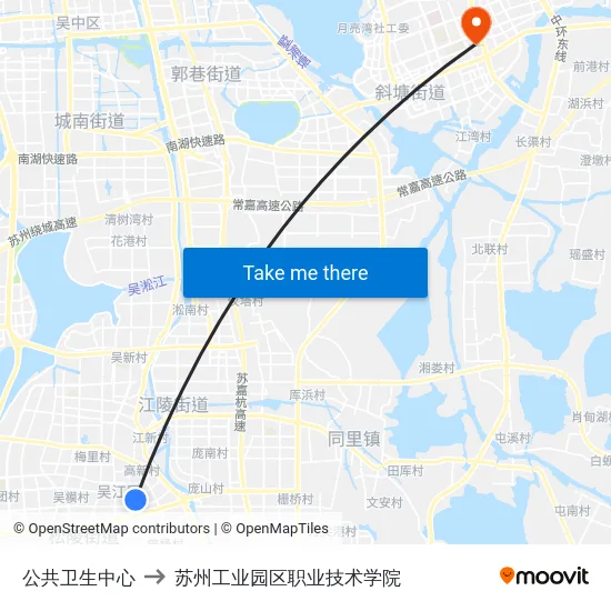公共卫生中心 to 苏州工业园区职业技术学院 map