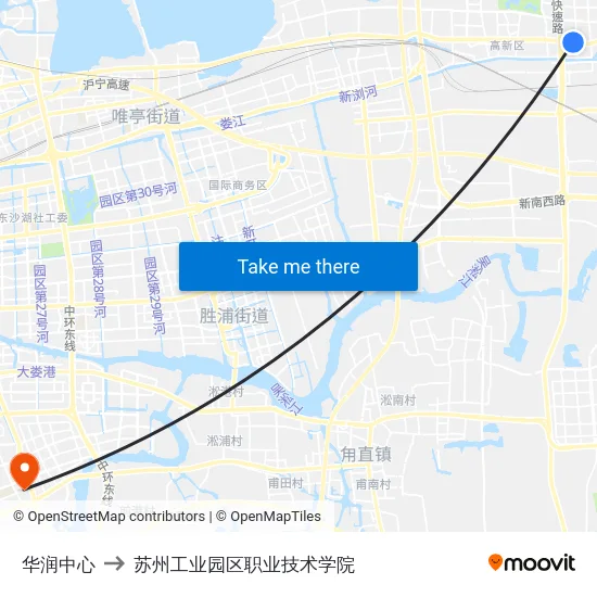华润中心 to 苏州工业园区职业技术学院 map