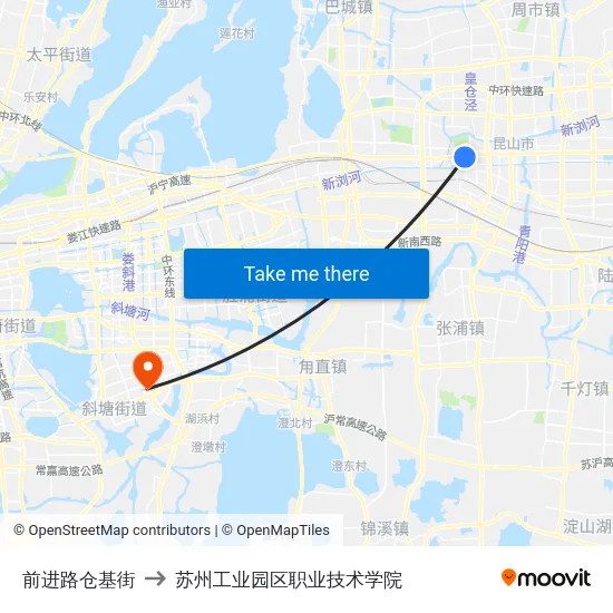 前进路仓基街 to 苏州工业园区职业技术学院 map