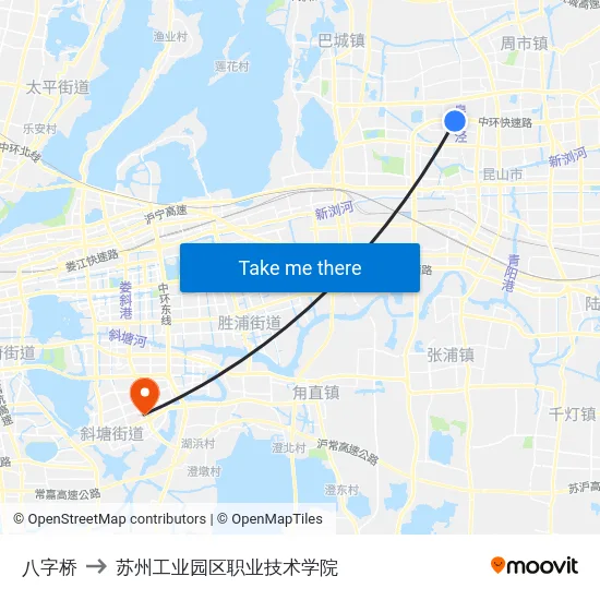 八字桥 to 苏州工业园区职业技术学院 map