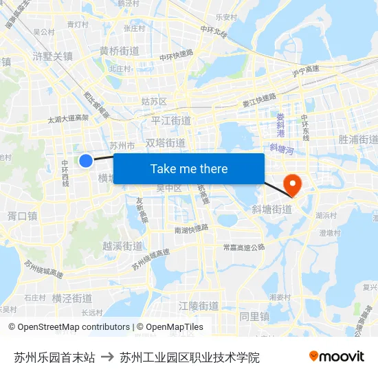 苏州乐园首末站 to 苏州工业园区职业技术学院 map