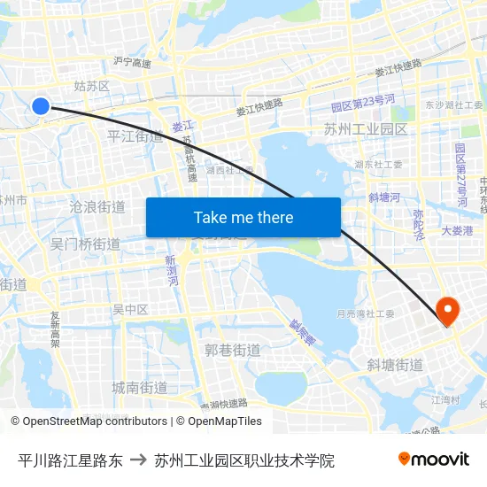 平川路江星路东 to 苏州工业园区职业技术学院 map