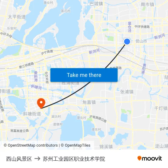 西山风景区 to 苏州工业园区职业技术学院 map