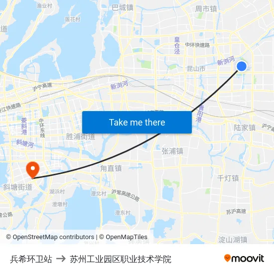 兵希环卫站 to 苏州工业园区职业技术学院 map
