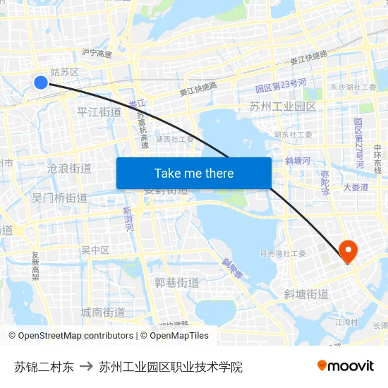 苏锦二村东 to 苏州工业园区职业技术学院 map