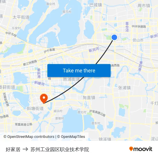 好家居 to 苏州工业园区职业技术学院 map
