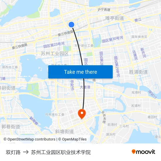 双灯路 to 苏州工业园区职业技术学院 map