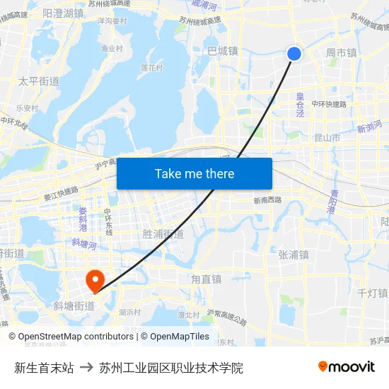 新生首末站 to 苏州工业园区职业技术学院 map
