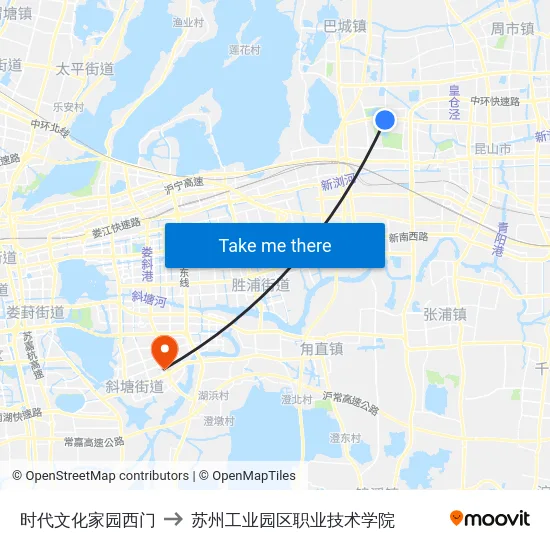 时代文化家园西门 to 苏州工业园区职业技术学院 map