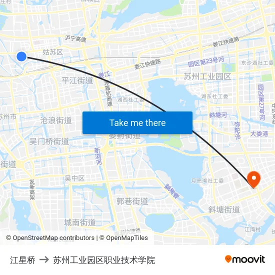 江星桥 to 苏州工业园区职业技术学院 map