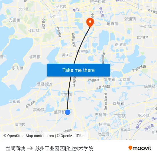 丝绸商城 to 苏州工业园区职业技术学院 map