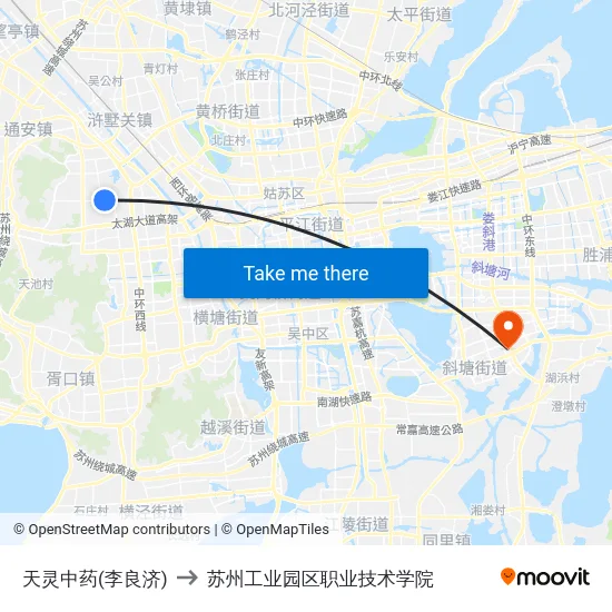 天灵中药(李良济) to 苏州工业园区职业技术学院 map