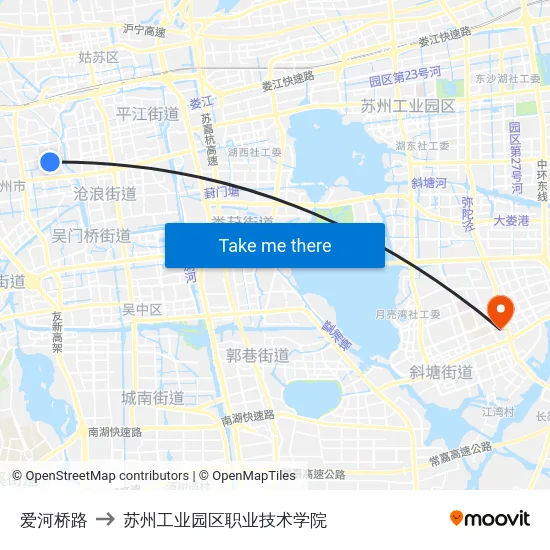 爱河桥路 to 苏州工业园区职业技术学院 map