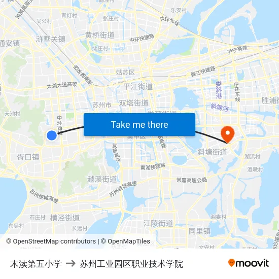 木渎第五小学 to 苏州工业园区职业技术学院 map