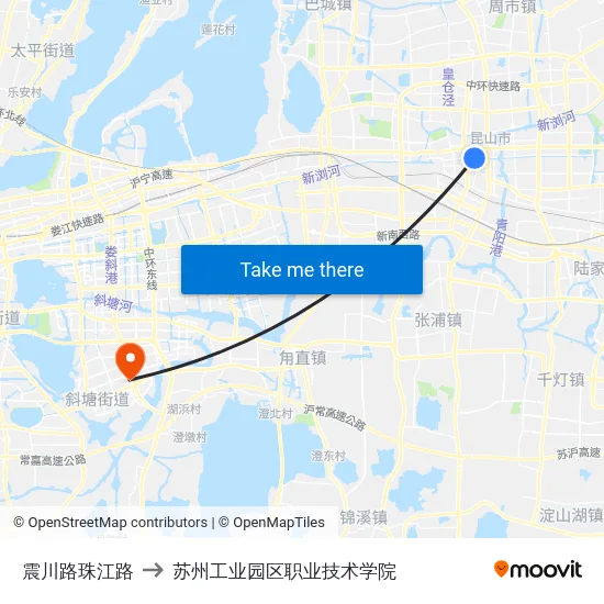 震川路珠江路 to 苏州工业园区职业技术学院 map