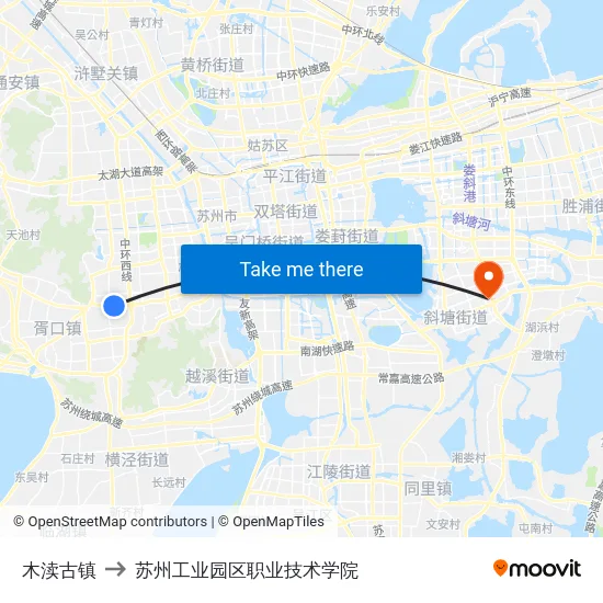 木渎古镇 to 苏州工业园区职业技术学院 map