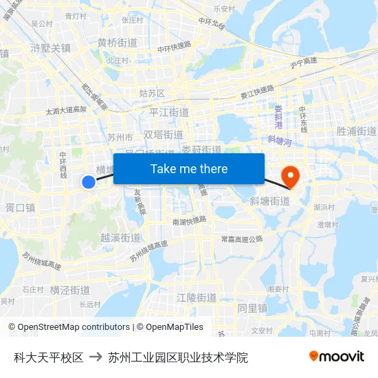 科大天平校区 to 苏州工业园区职业技术学院 map