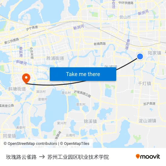 玫瑰路云雀路 to 苏州工业园区职业技术学院 map