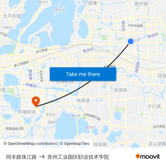 同丰路珠江路 to 苏州工业园区职业技术学院 map