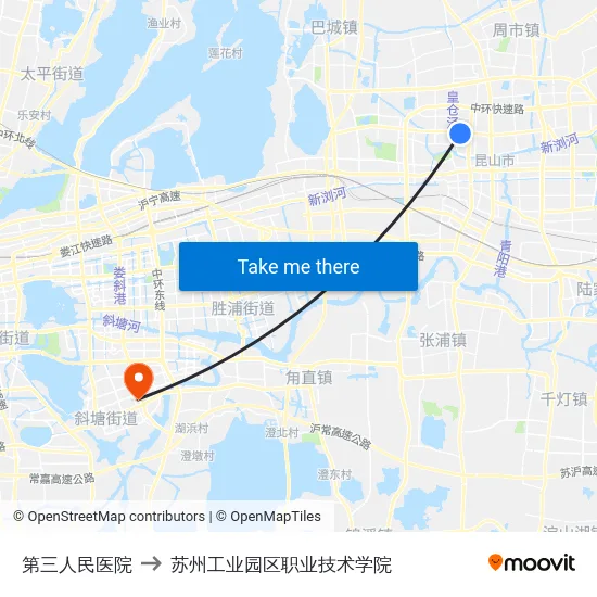 第三人民医院 to 苏州工业园区职业技术学院 map