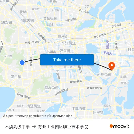 木渎高级中学 to 苏州工业园区职业技术学院 map