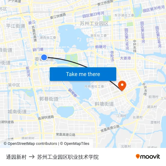通园新村 to 苏州工业园区职业技术学院 map