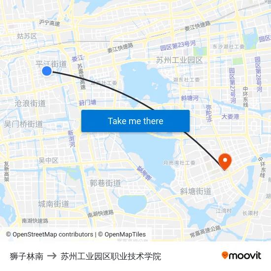 狮子林南 to 苏州工业园区职业技术学院 map